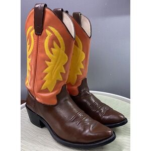 OLD WEST Womens ORIGINAL Leather Western Fall Pumpkin Picking Cowgirl Boots 7
